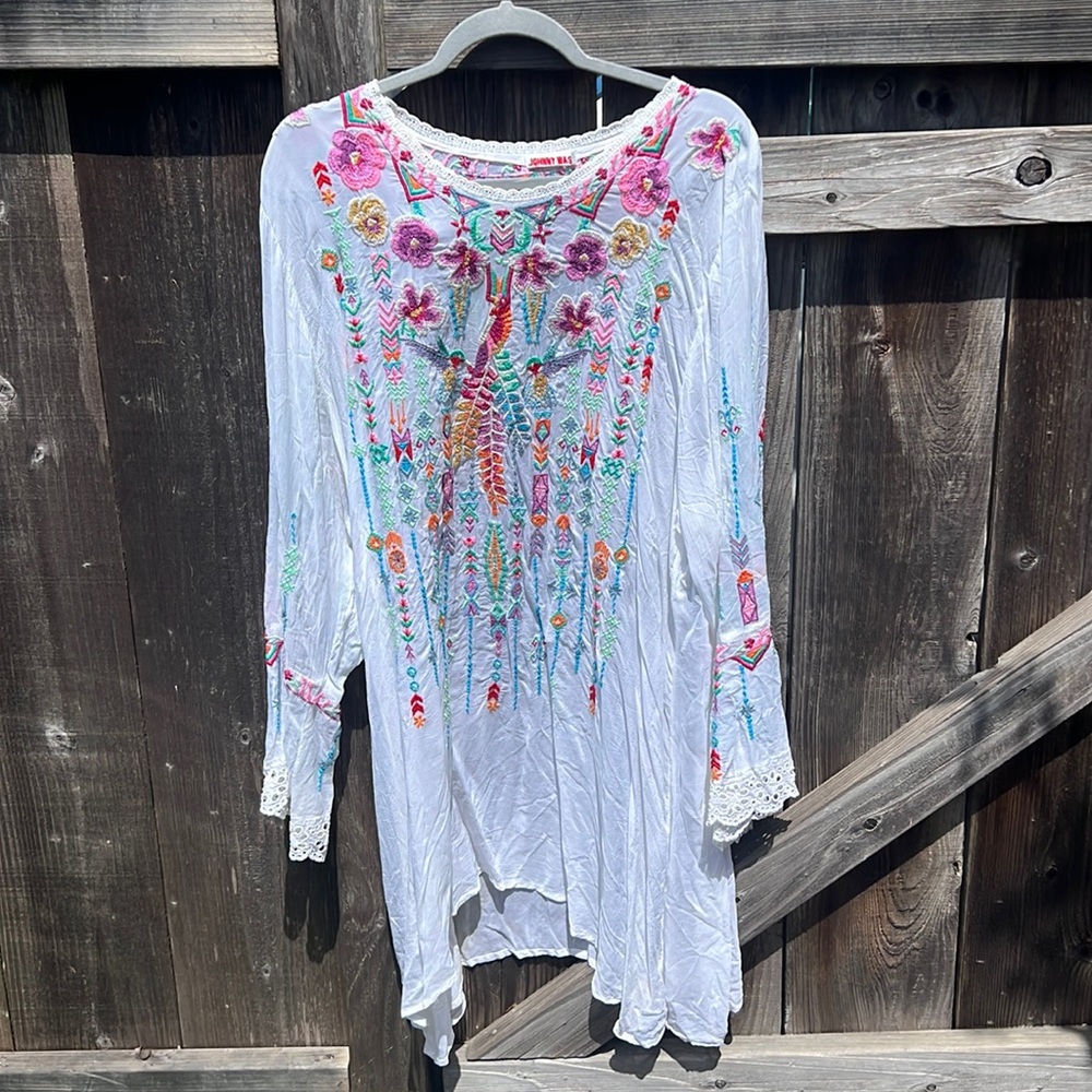 Johnny Was White Embroidered Dress Tunic